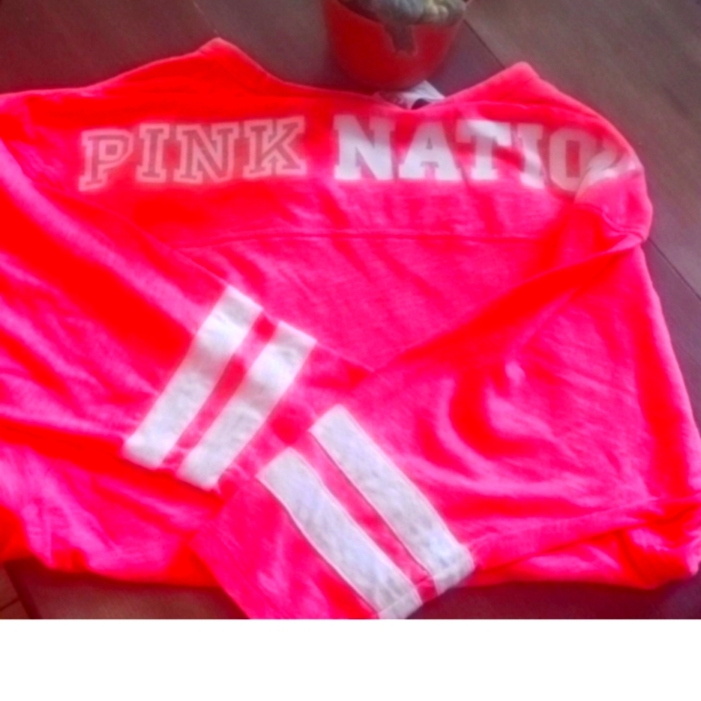 NWT Pink Victoria Secret ", Pink Nation" Quarter Length Sleeve's With Stripe's